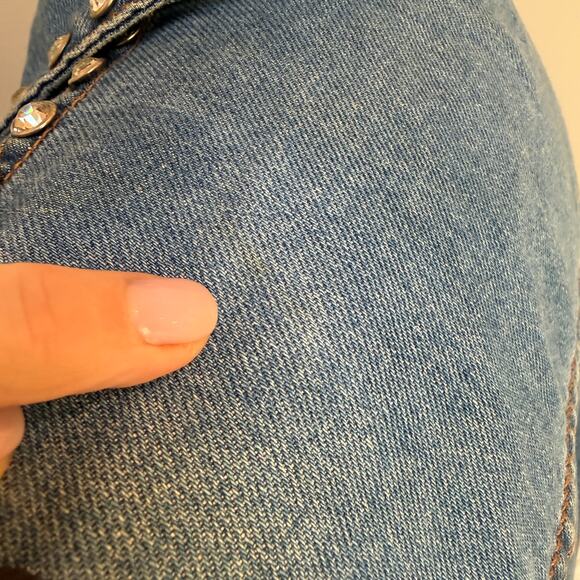 Veronica Beard Cara Cropped Jean Denim Rhinestone Studded Jacket - Picture 6 of 7